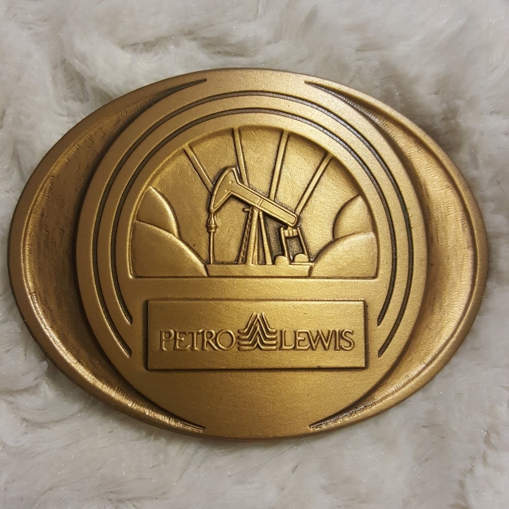 Vintage Petro Lewis Brass Belt Buckle
